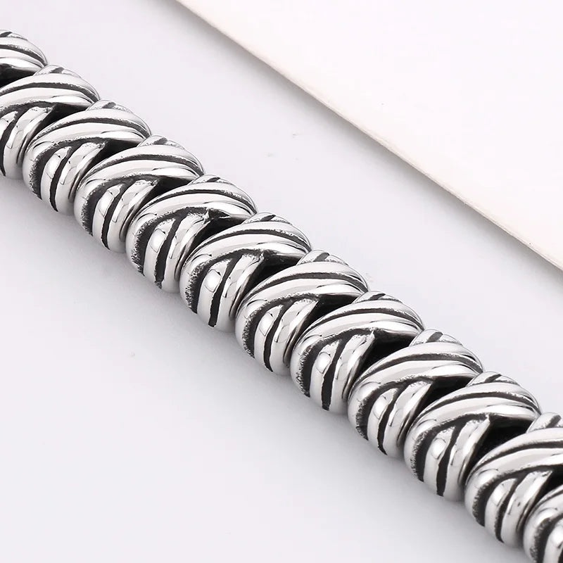 REBEL 225mm Fashion Cowhide Leather&Stainless Steel Wrapping Bandage Links Bracelet