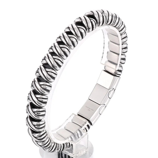KALEN 225mm Fashion Cowhide Leather&Stainless Steel Wrapping Bandage Links Bracelet