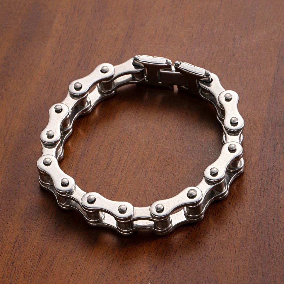 REBEL Stainless Steel Real Gold Plated Biker Chain Bicycle Link Bracelet for Men Street Stackable Hip Hop Tarnish Resistant