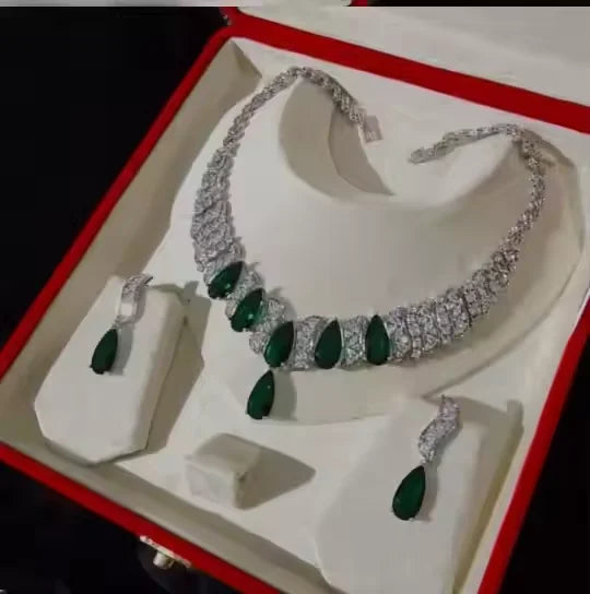 Cubic Zirconia Green Wedding Bridal Jewelry Set for Women