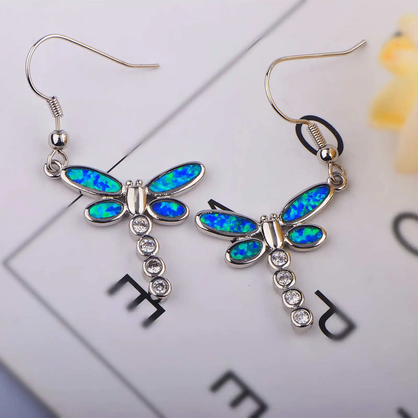 Dainty Dragonfly Opal Earrings  Ins TikTok Trendy Cute Gem Studs for Girls Fashion Jewelry Bulk