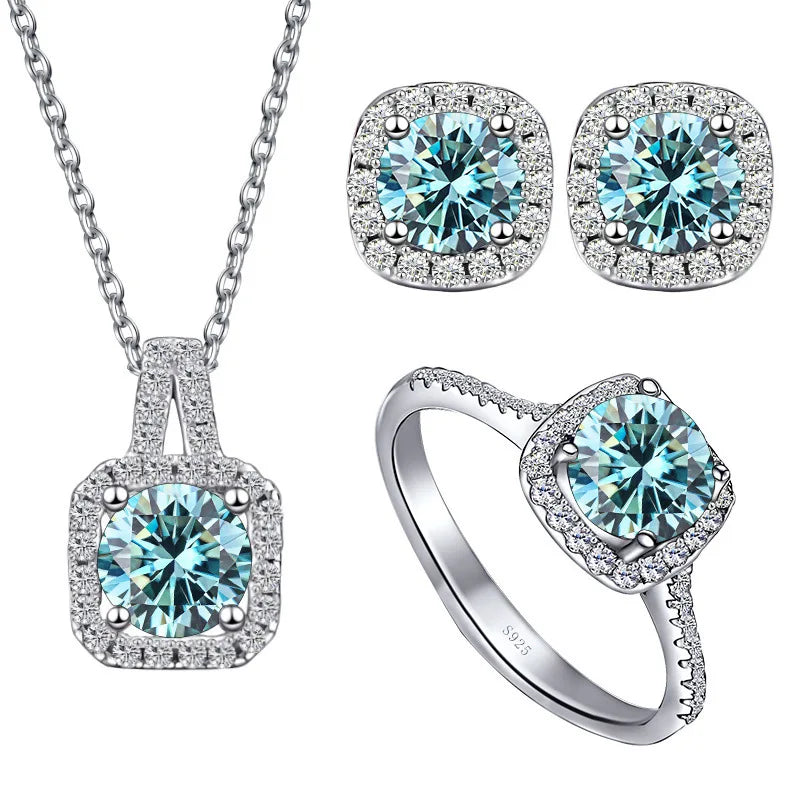 Simple Fashion Wholesale Price Sterling Silver Cute Moissanite Set Earring Ring Necklace 1ct 2ct Round Wedding Jewelry for Women