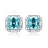 Gemfiori Rhodium Plated S925 Silver Square Pendant Earrings Set Asscher Cut Lab Grown Paraiba Jewelry Set for Women Anniversaries