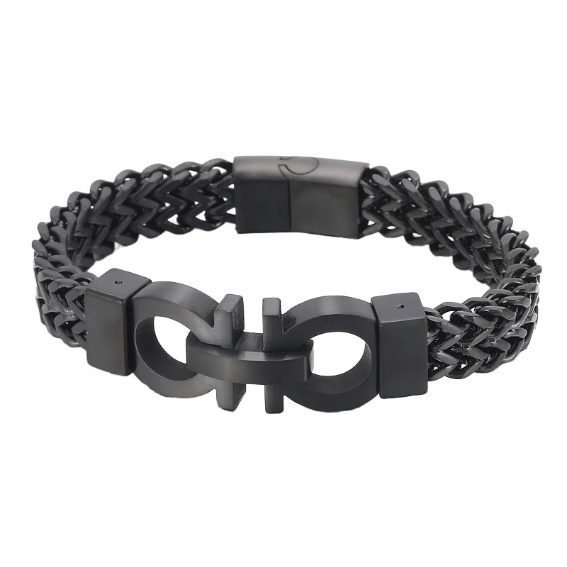 REBEL VIKING Biker Punk Twist Chain Bracelet – Stainless Steel with Zircon