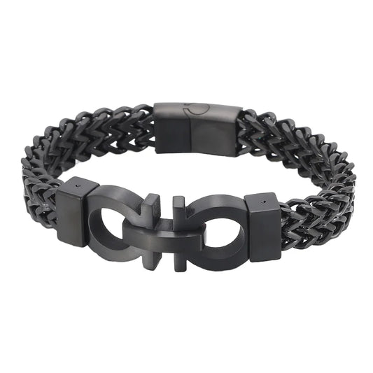 Vintage Retro Silver Biker Punk Chain Bracelet 215mm Men Twist Wrist Band Stainless Steel with Zircon Charm