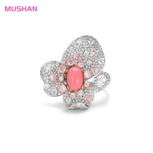 MUSHAN Jewelry Factory Luxury Designer 925 Sterling Silver Ring Women High Carbon Diamond Flower Pink Gemstones Rings Jewelry