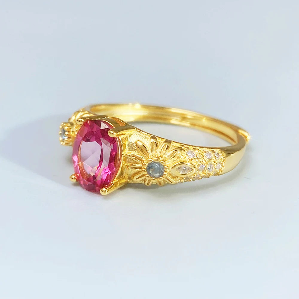 Gioiellieri Pink Topaz Silver Ring with Pear Cut Natural Stone for Wedding Engagement in 925 Sterling Silver Band for Her Fine Jewelry S925