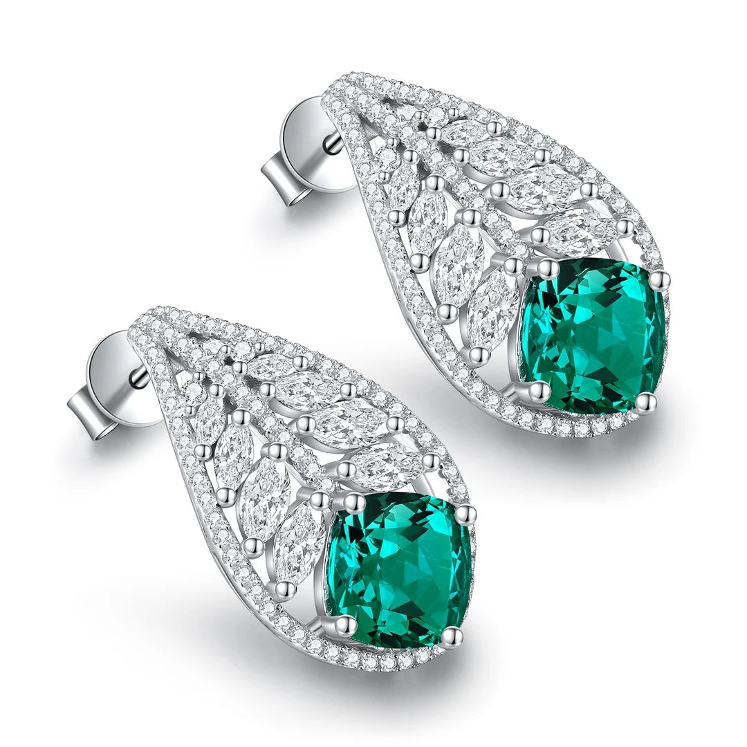 Gemfiori Anster High Quality S925 Lab Grown Emerald Earring Stud Dainty Gemstone Stud Earrings for Women Daily Wear Gift