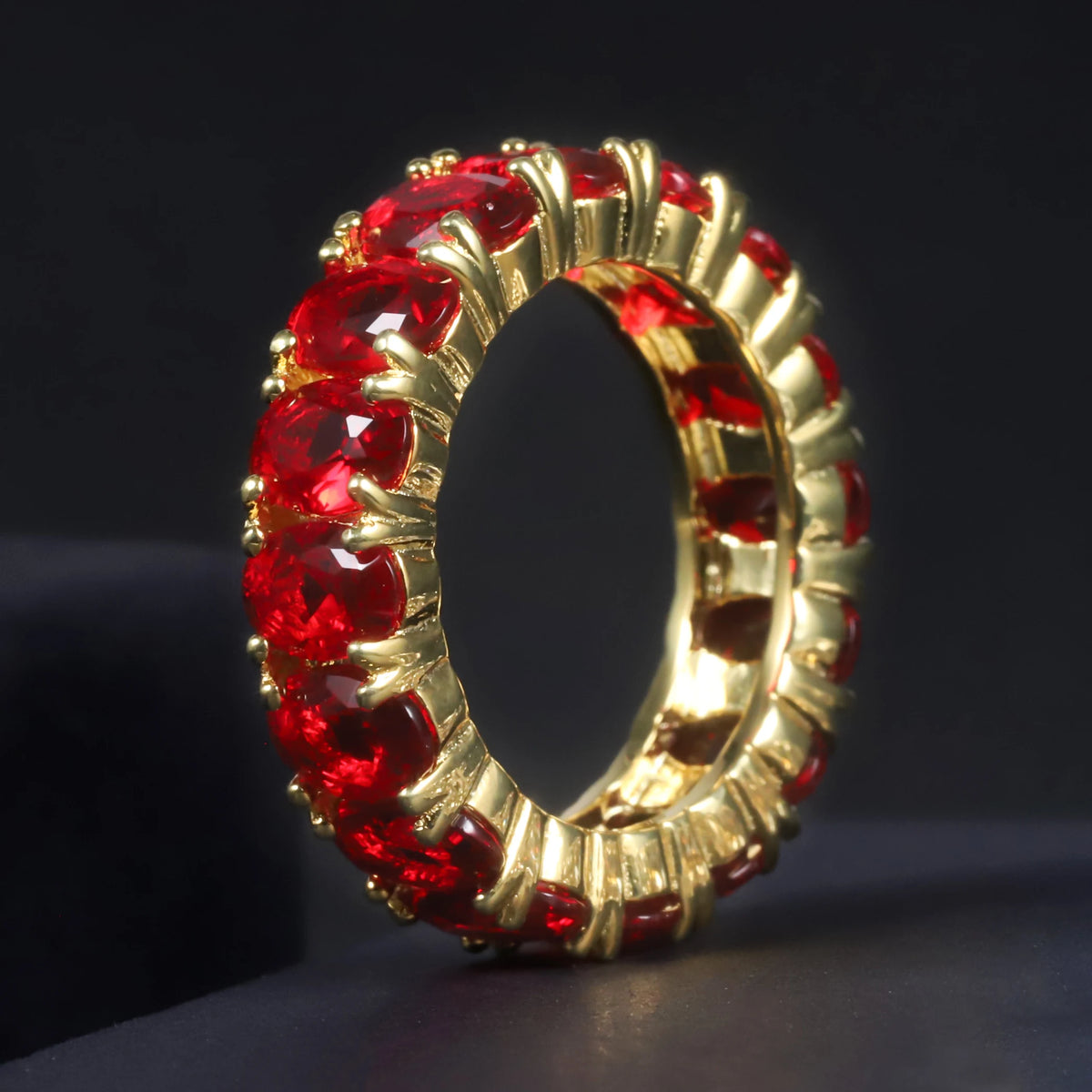 ArtistA C7530 Abiding Oval 4*6MM Colored Gemstone Eternity Band Glass Blue Sapphire Emerald Cubic Zirconia 925 Silver Band Ring