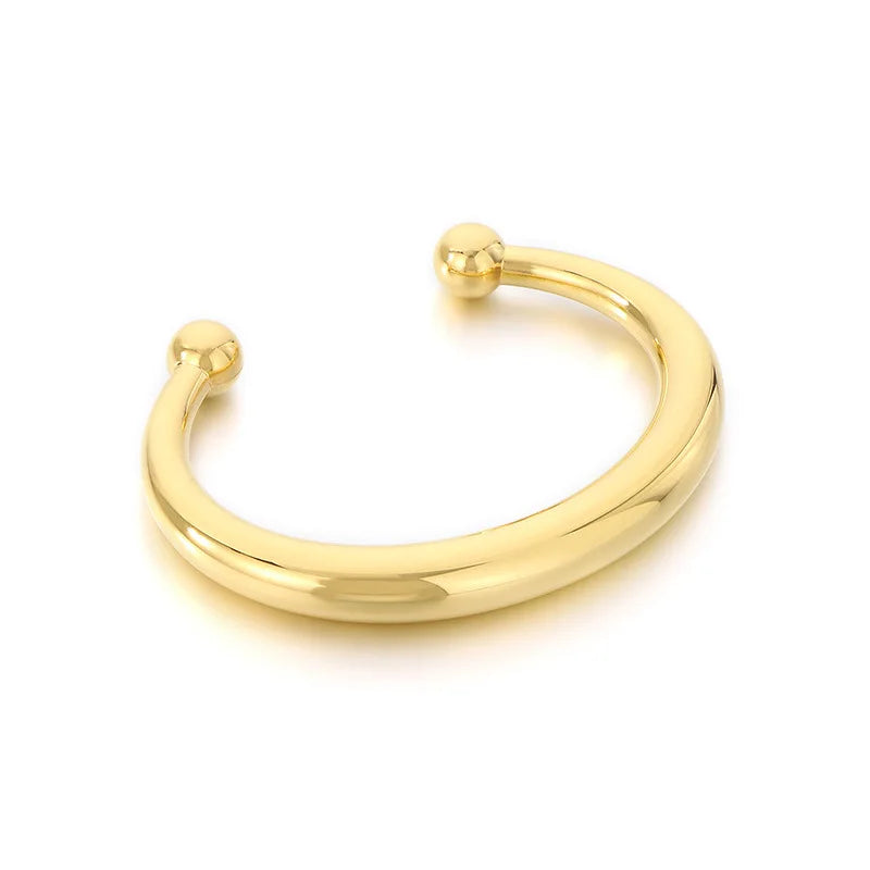 FASHIONISTA Trendy 18K Gold-Plated Hollow Smooth C-Shape Stainless Steel Bracelet Fashionable Open Bangles Jewelry