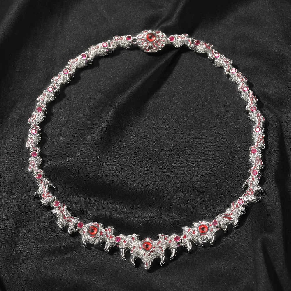 Exaggerated Red Evil Eye Unique Necklace Gothic Punk Style Spike Thorn Chain Collar Hip Hop Necklace Unisex