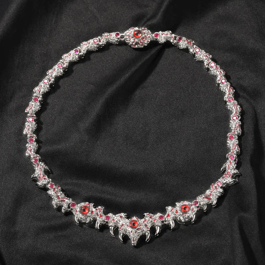 Exaggerated Red Evil Eye Unique Necklace Gothic Punk Style Spike Thorn Chain Collar Hip Hop Necklace Unisex