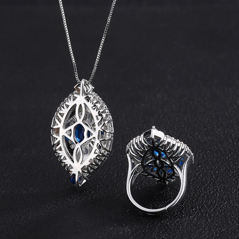 Gemfiori European and American Style Fashion Micro Inlaid Zircon Pendant Ring Luxurious and Atmospheric Diamond Ring Accessory Set