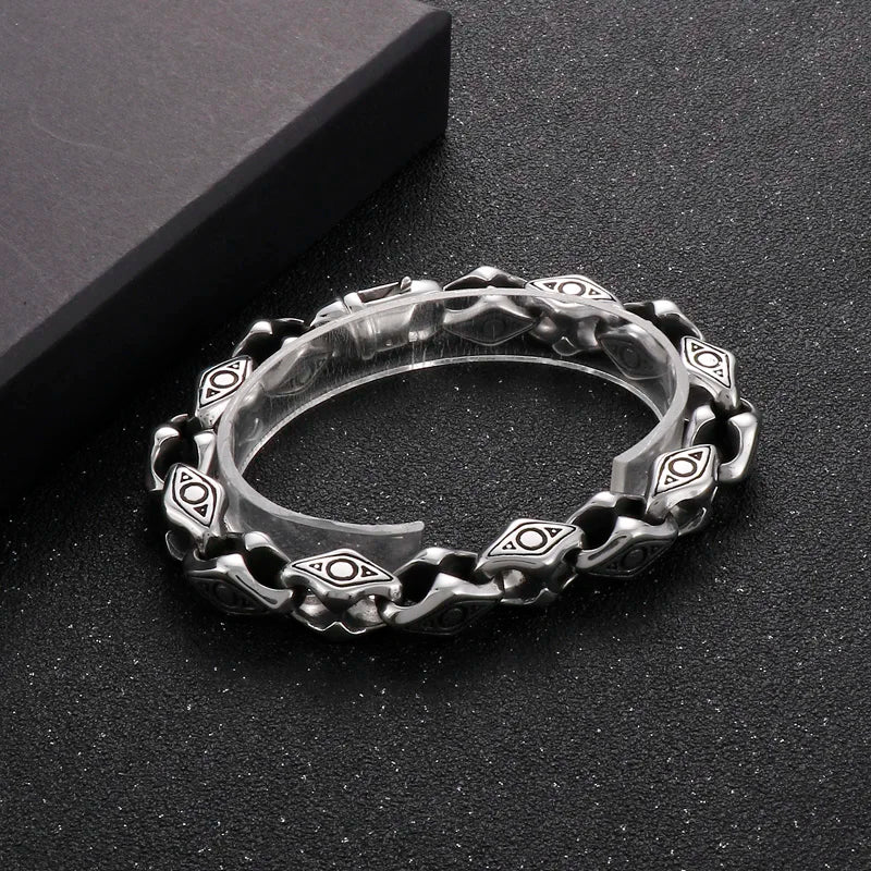 KALEN 230mm Men Punk Mysterious Stainless Steel Links Bracelet