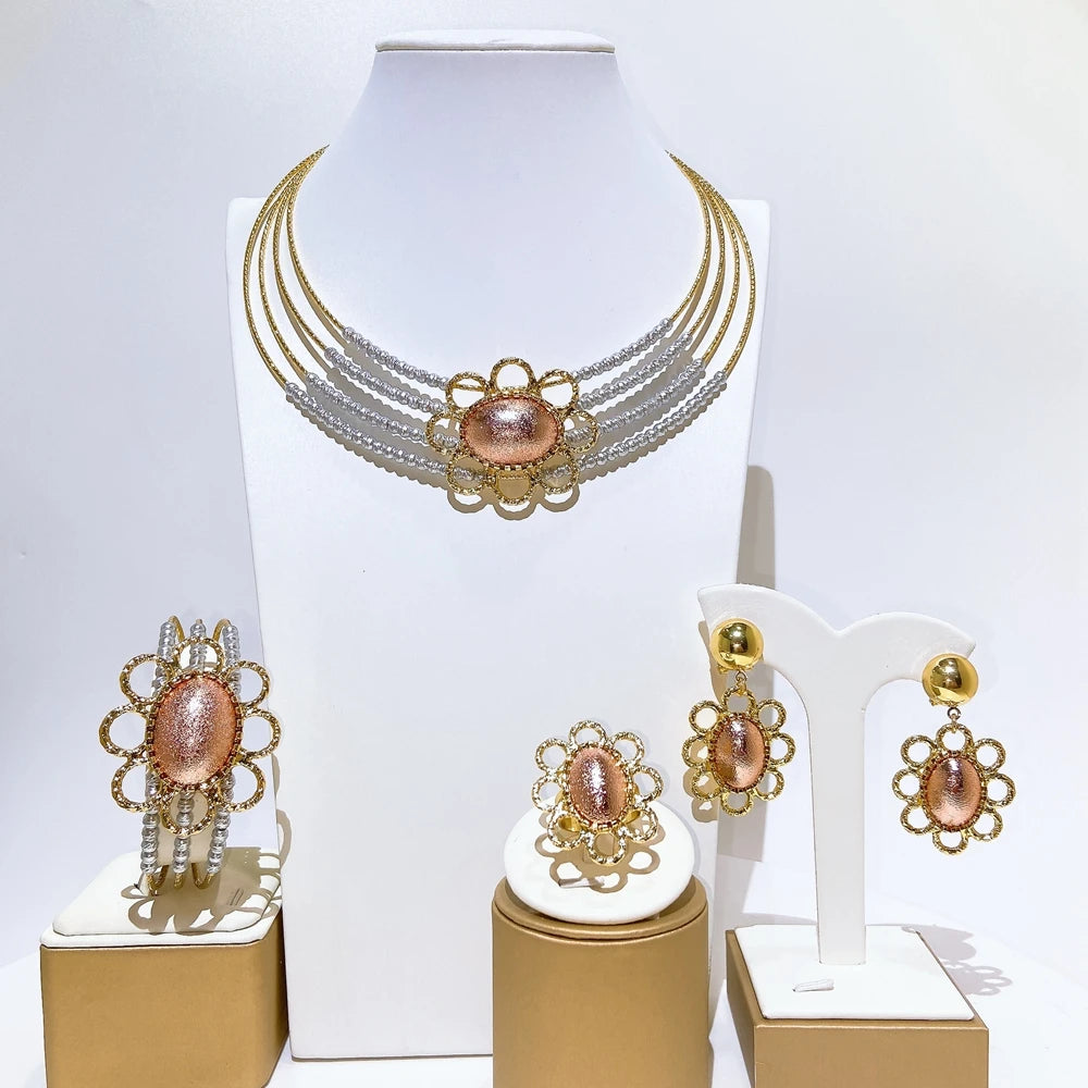 Italian Jewelry Set Alloy Brazilian Jewelry Sets Wedding Party Pendant Necklace Bracelet Ring Earrings Jewelry Set  HS2603925