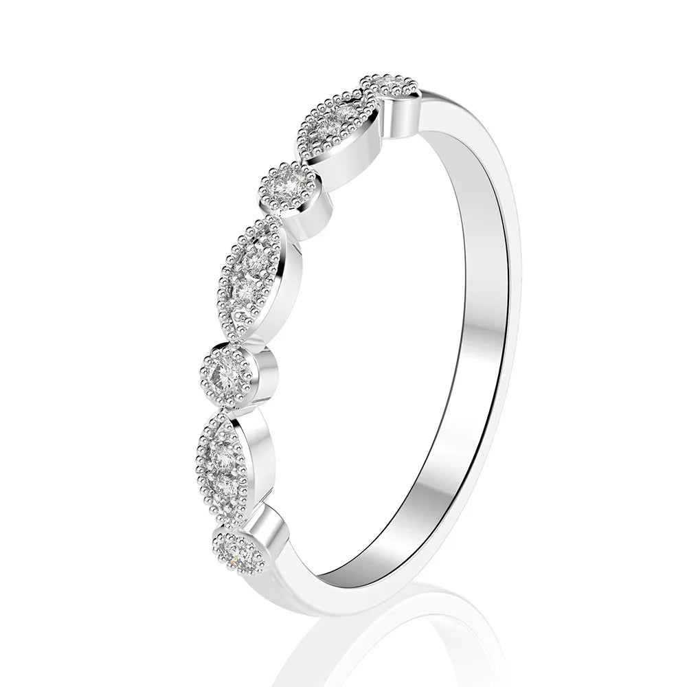 SILVERELLI Pave Row Diamond Ring | 925 Sterling Silver | White & Rose Gold
