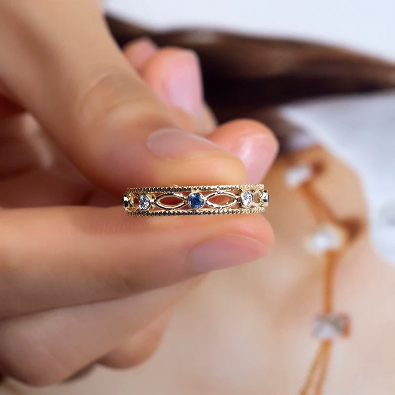 Gemfiori Messi Jewelry MSR-1534 Luxury 9K Gold Stackable Ring Lab Gemstone & Lab Diamond