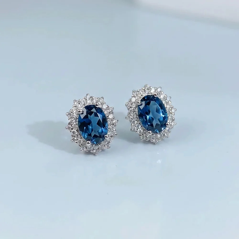S&S Natural London Blue Topaz Jewellery Set – 925 Sterling Silver – Ring, Pendant & Earrings – Collection