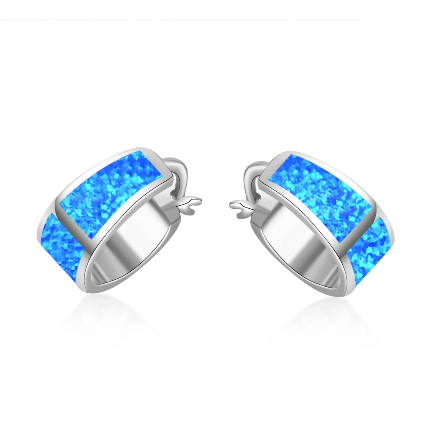 Sleek Curved Opal Huggie Earrings - Blue Fire Opal Inlaid Arc Design | Minimalist Daily Jewelry Bulk Gifts