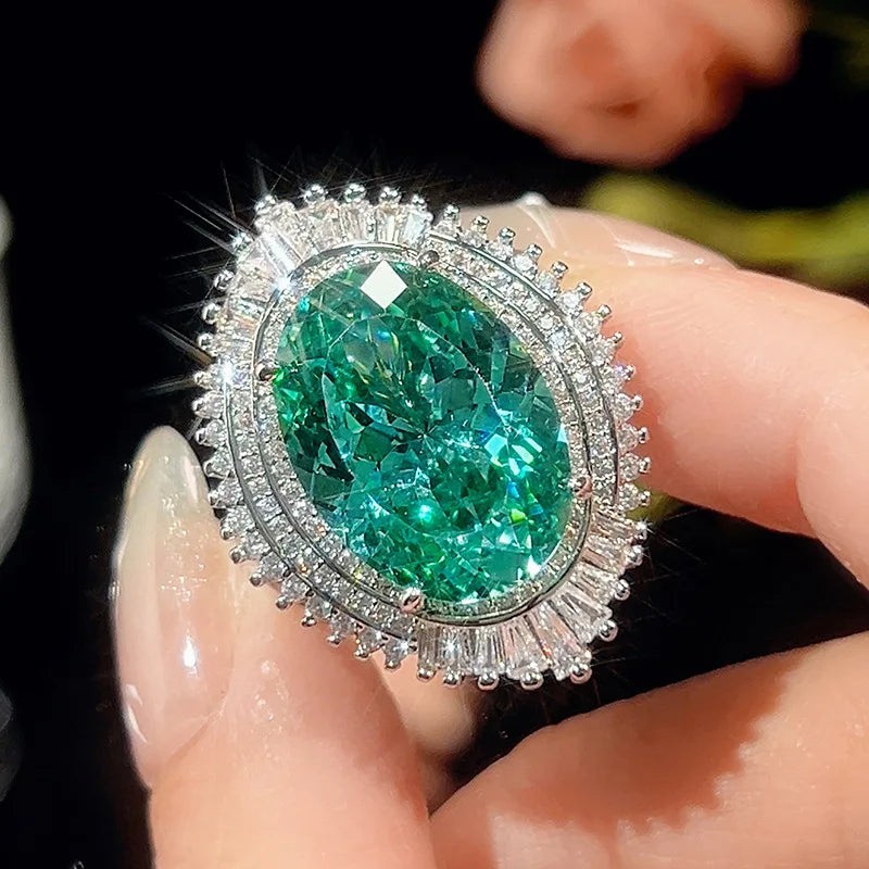 Gemfiori Green Gemstone Engagement Set Necklace Ring Earring Fashionable Oval Bridal Wedding Party Engagement Accessory