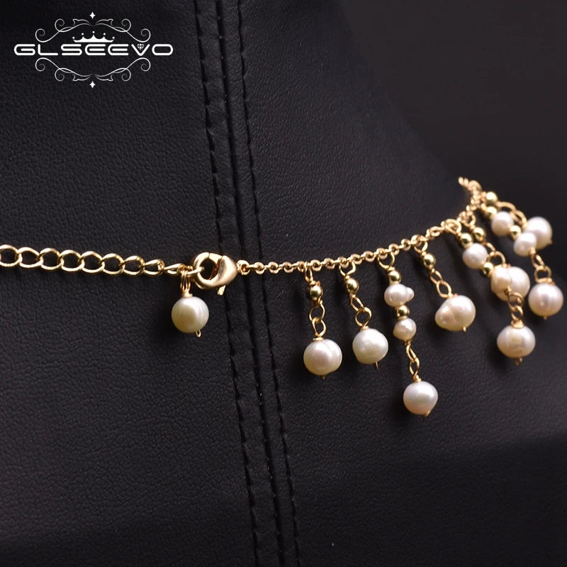 Natural Freshwater Pearl Choker Necklace Gold Plated Tassel Necklace for Women Bridal Wedding Luxury Fashion Fine Jewelry
