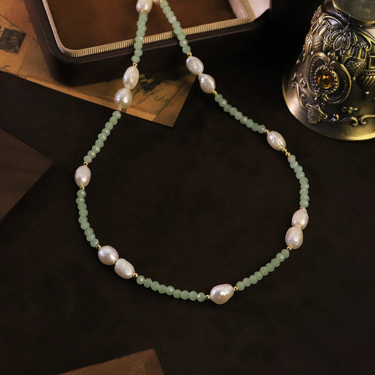 Natural Freshwater Pearl Crystal Beaded Necklace for Women Daily Wear Wedding Vacation Dainty Bridal Necklace Bohemian Jewelry