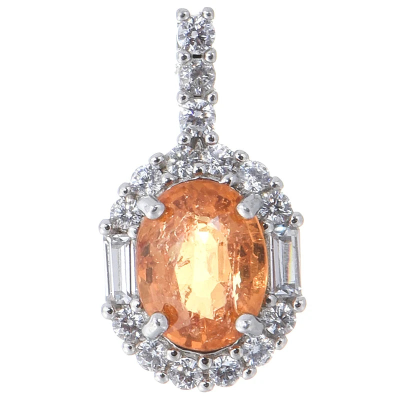 Gioiellieri Fine Jewelry Rhodium Plated 925 Silver Luxury Oval Cut Claw Setting Pendant Necklace for Women Natural Orange Garnet