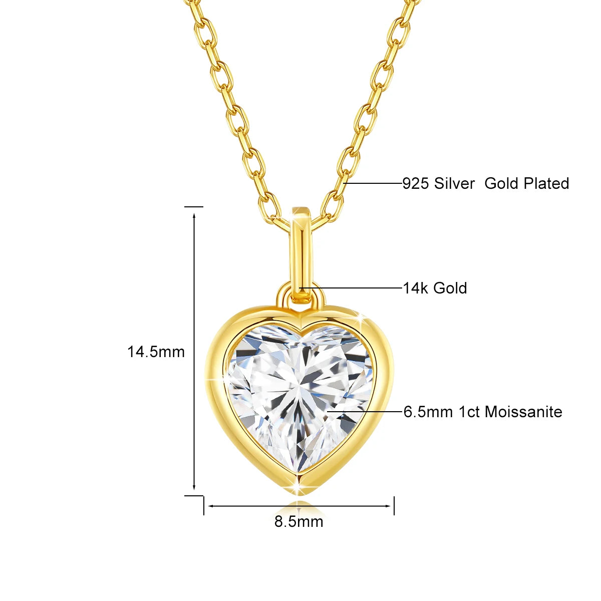 Gioiellieri Professional Customization Jewelry Manufacturers Heart Cut 1-3CT Moissanite Necklaces for Women 14K Hollow Yellow Gold Pendant
