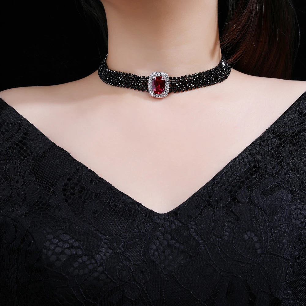 MUSHAN Jewelry Factory S925 Pure Silver Black Spinel Woven Multi Layer Necklace High End and Elegant Necklace Accessory