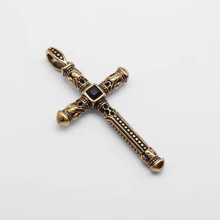 Hip Hop Punk Vintage Zircon Religious Cross WaterProof Pvd Stainless Steel Fashion Jewelry Pendant Necklaces for Men Wholesale