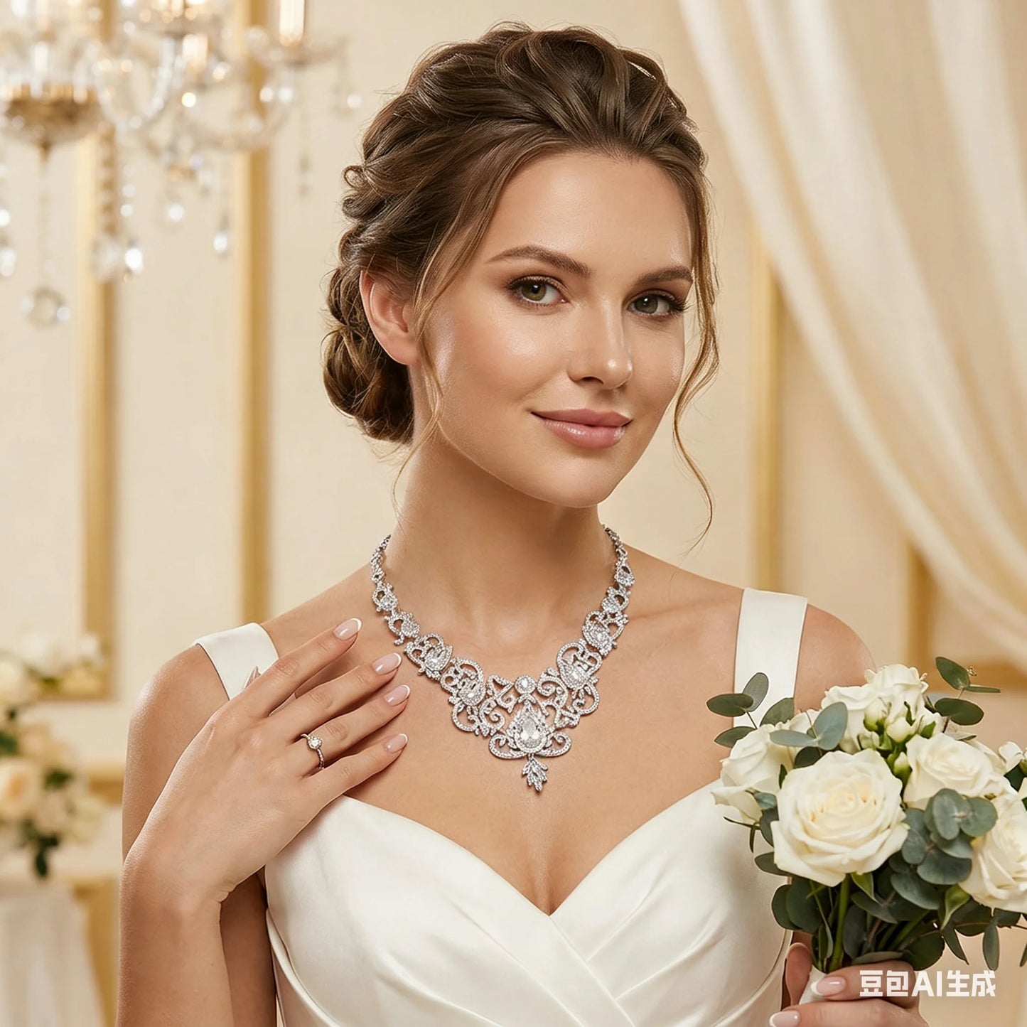 Bella Viva Luxury Elegant Cubic Zirconia Necklace & Earring Set, Platinum Plated Brass for Wedding, Gala & Red Carpet Events