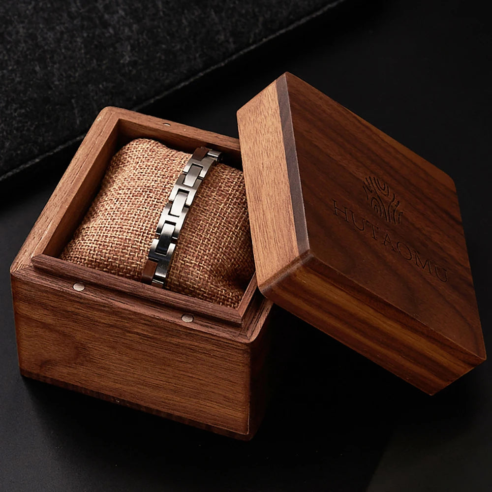 REBEL Slim Metal Wooden Chain & Link Unisex Bracelet Wrist Band for Groomsman Gift