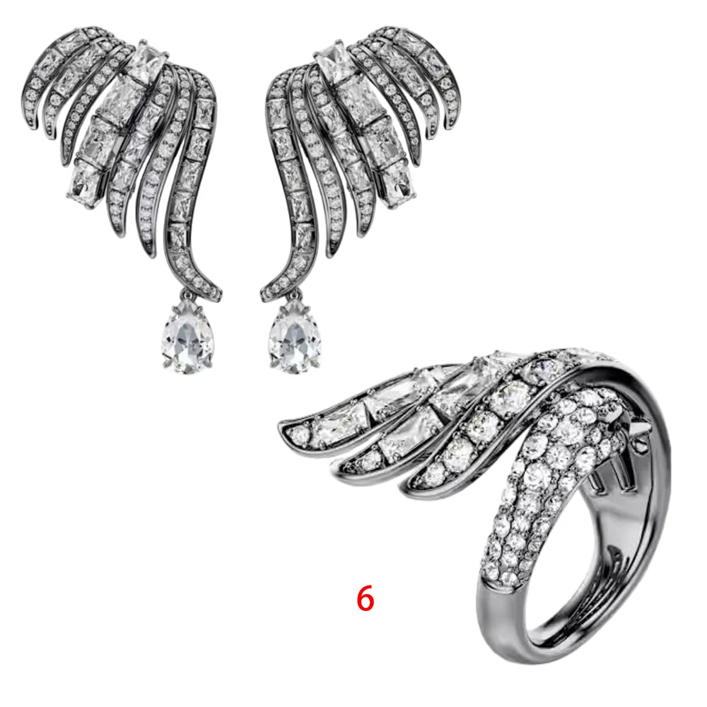 S&S Vintage Copper Dainty Swan Wing Combo Set Necklace Dangle Earrings Ring Matching Gift for Young Women Wedding Anniversary