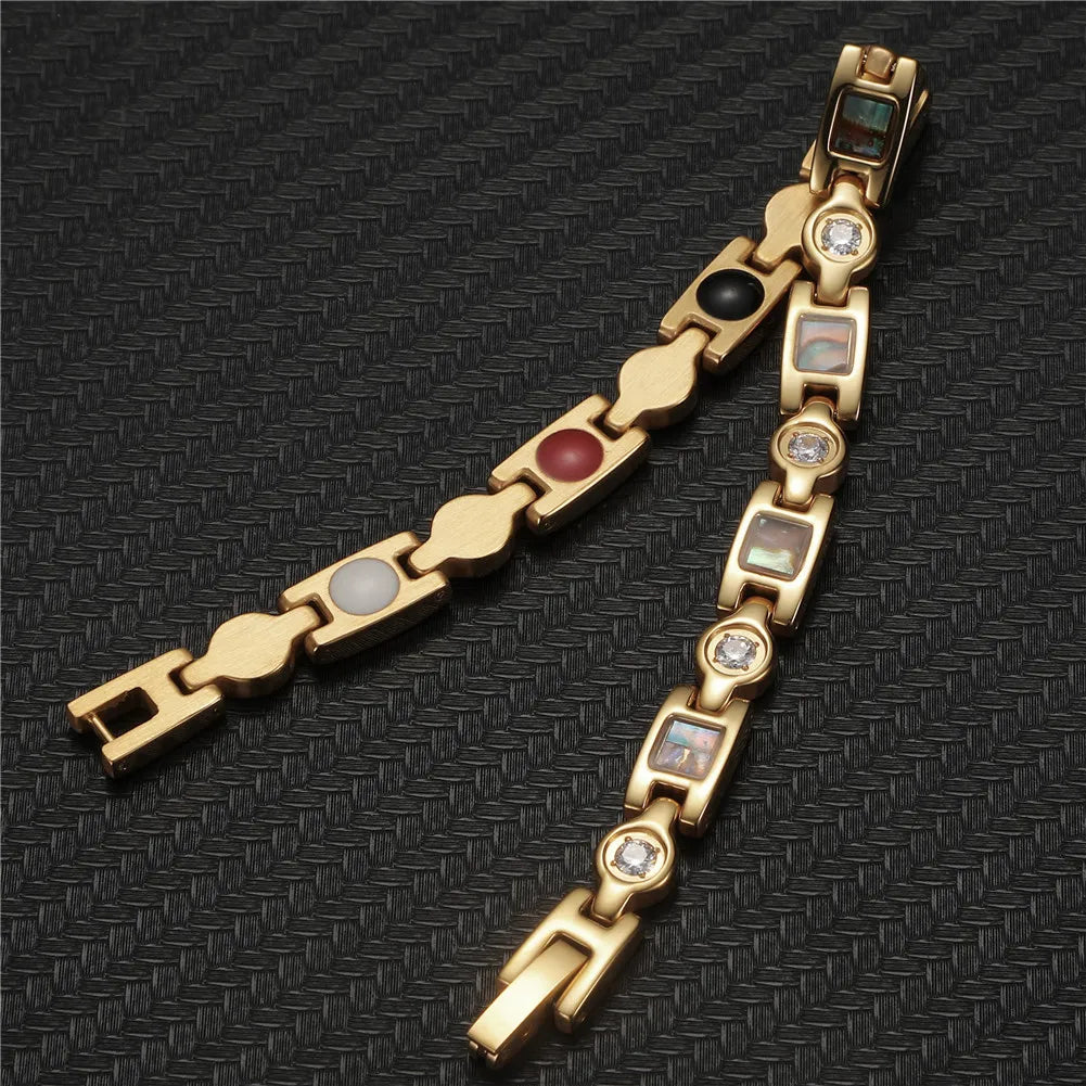Aimgal Magnetic Health Bracelet Germanite & Abalone Shell with 3A Zirconia 316L Stainless Steel Wellness Jewelry