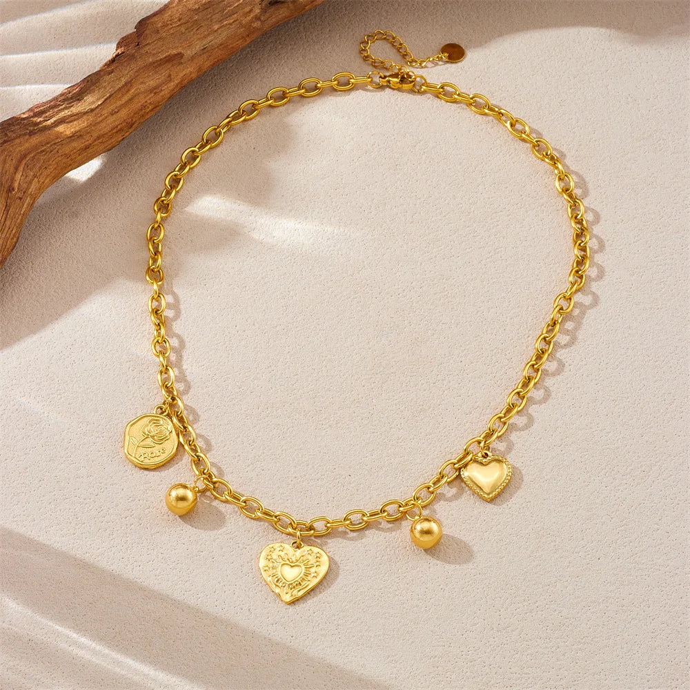 Gold Heart Pendant Necklace & Bracelet Jewellery Set | Simple Chic Fashion Set