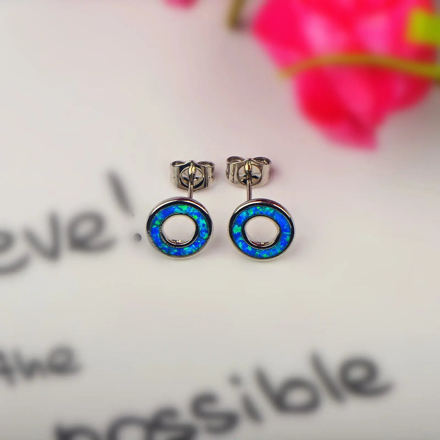 Hawaiian Style Blue Opal Geometric Stud Brass Silver Plated Bohemian Christian Women's Jewelry-TikTok Instagram Top Seller