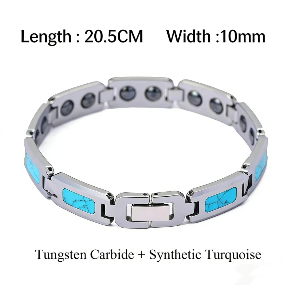 Tungsten Turquoise Bracelet for Men Magnetic Therapy Link Wristband Waterproof Scratch Resistant Luxury Jewelry Gift