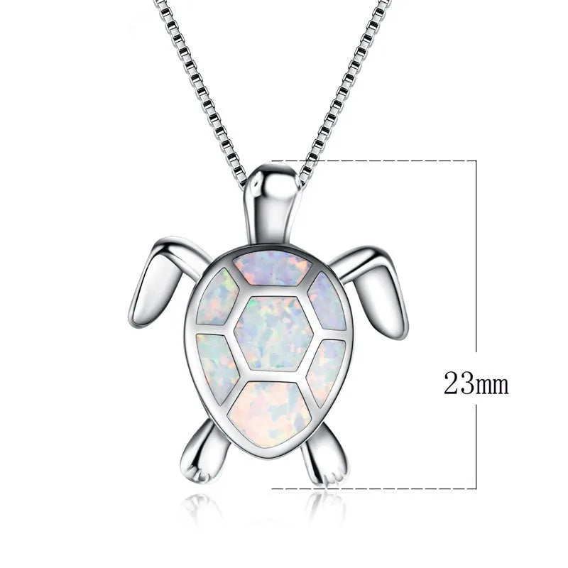 Trendy Copper Opal Turtle Pendant Necklace-Dainty Sweater Chain Link for Women Fashion Jewelry