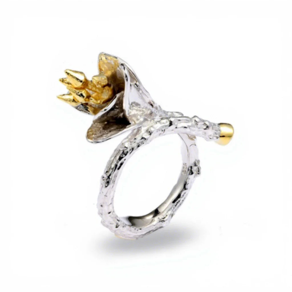 925 Silver Adjustable Open Lady Finger Rings With Two-Tone Plated Young Fashion Jewelry