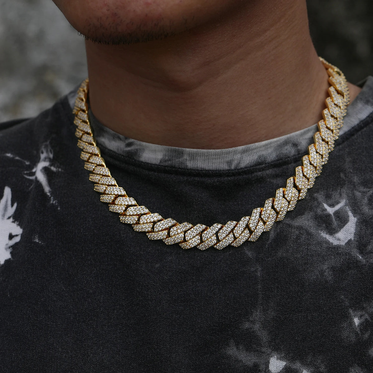 Wholesale Hip Hop Jewelry Fashion 8mm-22mm Gold Plated Brass Prong CZ Diamond Iced Out Cuban Link Chain Necklace for Men Women