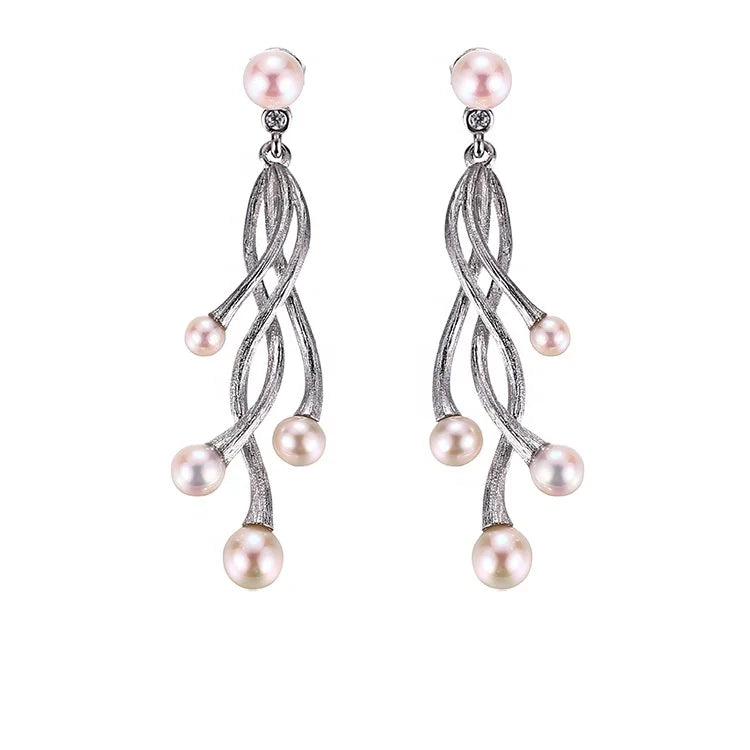 2023 New Arrivals Custom Made 925 Recycled Pendant Earrings Freshwater Pearl Rhodium Plated Party Gift Jewellery New Earring