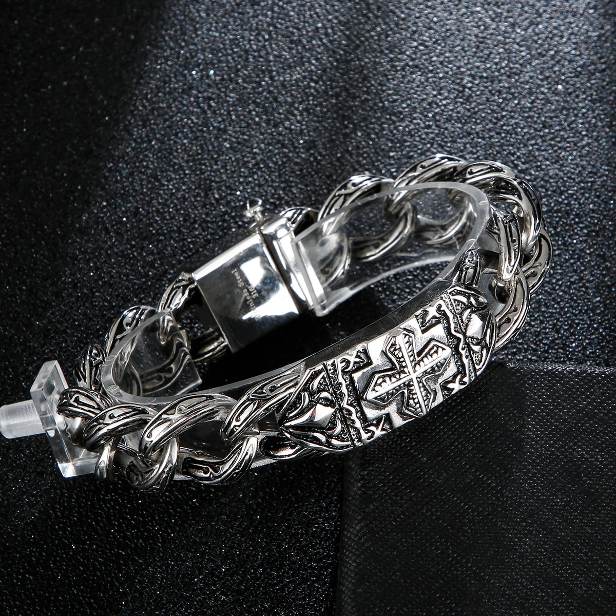 VIKING Mens Vintage Retro Cross Bracelet – Silver Stainless Steel