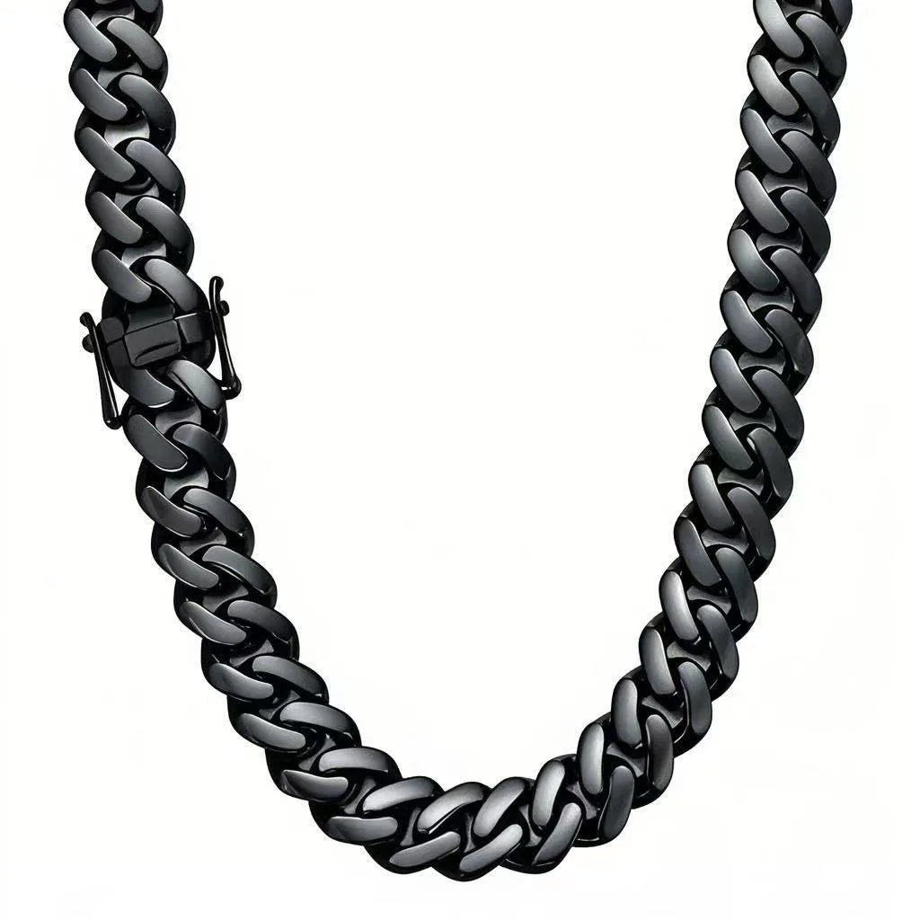 REBEL Fashion Stainless Steel Jewelry Hip Hop Black Gun Plated Heavy Thick Chunky Stainless Steel Men's Cuban Link Chain Bracelet
