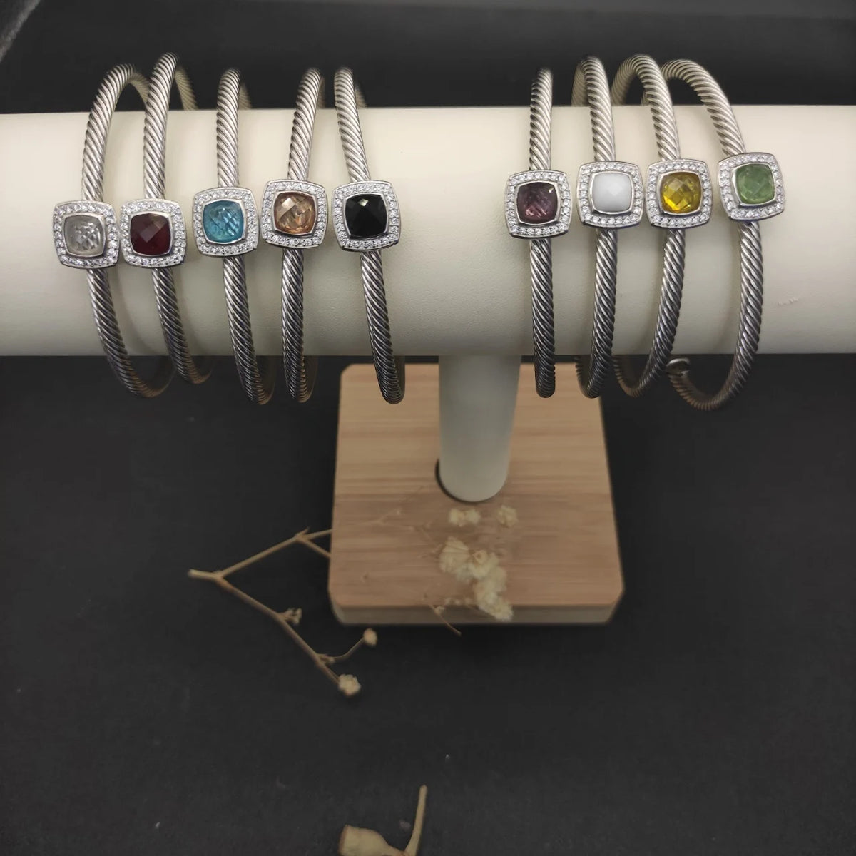 DY High-Quality Silver-Plated 4mm Square Diamond Bracelet, Fashionable Colored Diamond Bracelet, Jewelry Wholesale