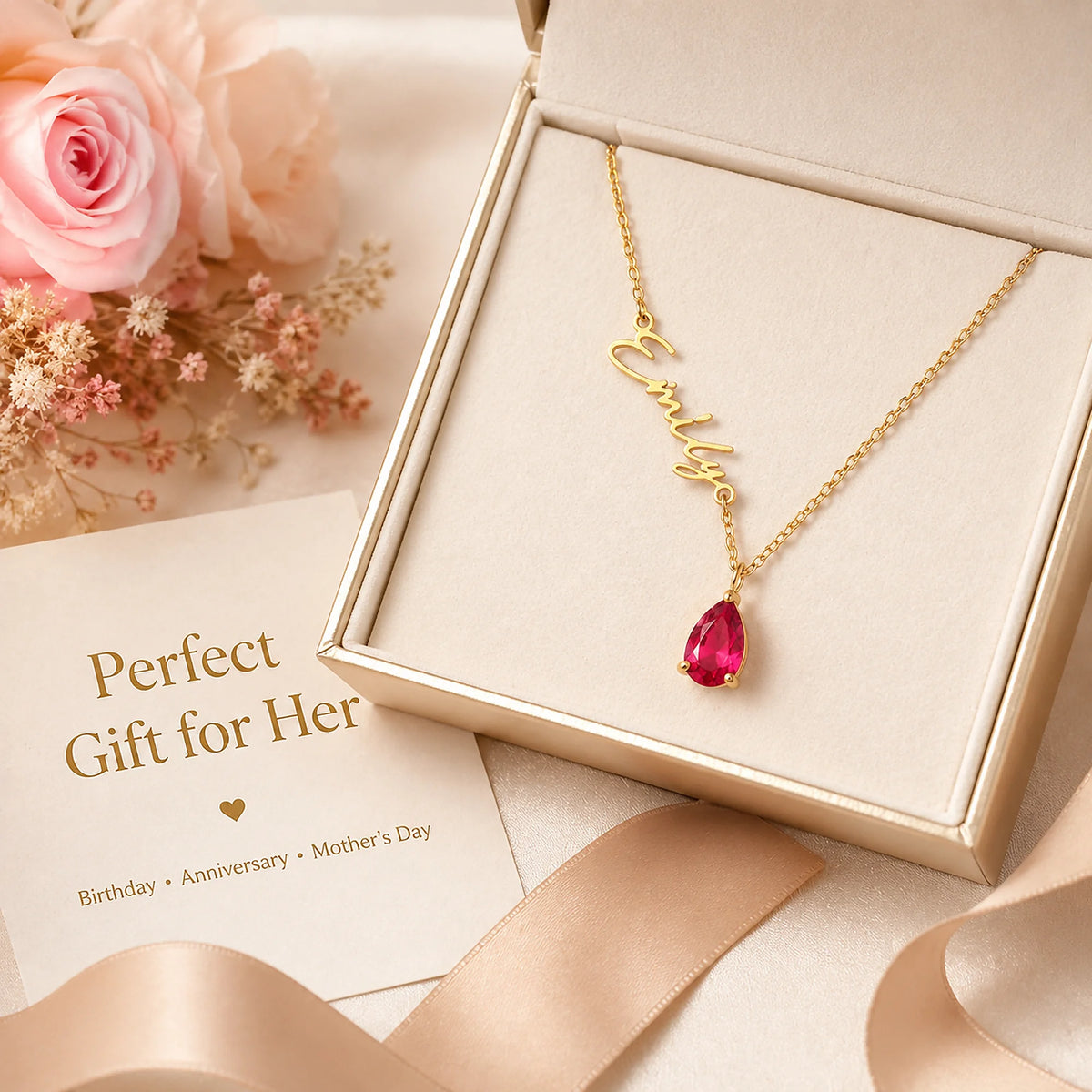 Waterproof Stainless Steel Custom Birthstone Name Necklace with CE RoHS Certified PVD Gold Plated Jewelry for Brand Dropshipping