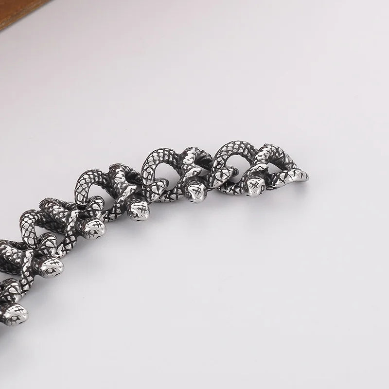 REBEL 210mm Men Punk Stainless Steel Vivid Tangled Snakes Links Bracelet