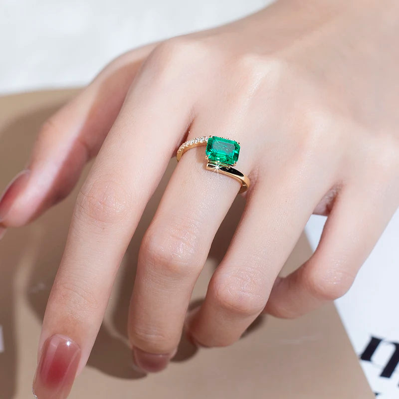 Messi Jewelry  MSR-1159 18K Yellow Solid Gold Lab Grown Emerald Ring