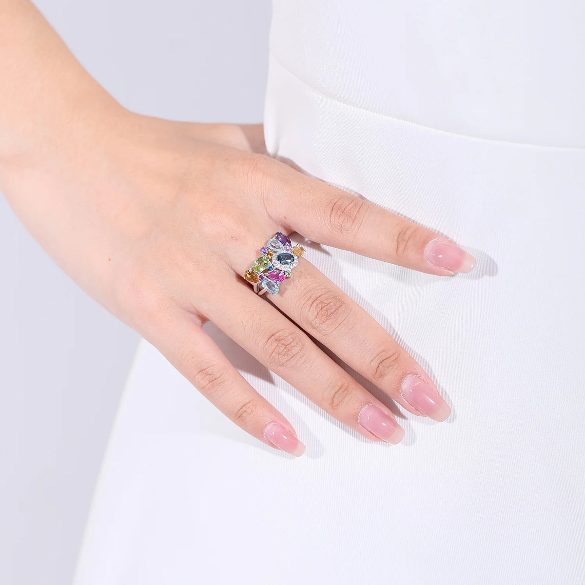 ArtistA A4014 Abding Genuine 100% 925 Sterling Silver Jewelry Set Mix Gemstone Earrings Adjustable Ring