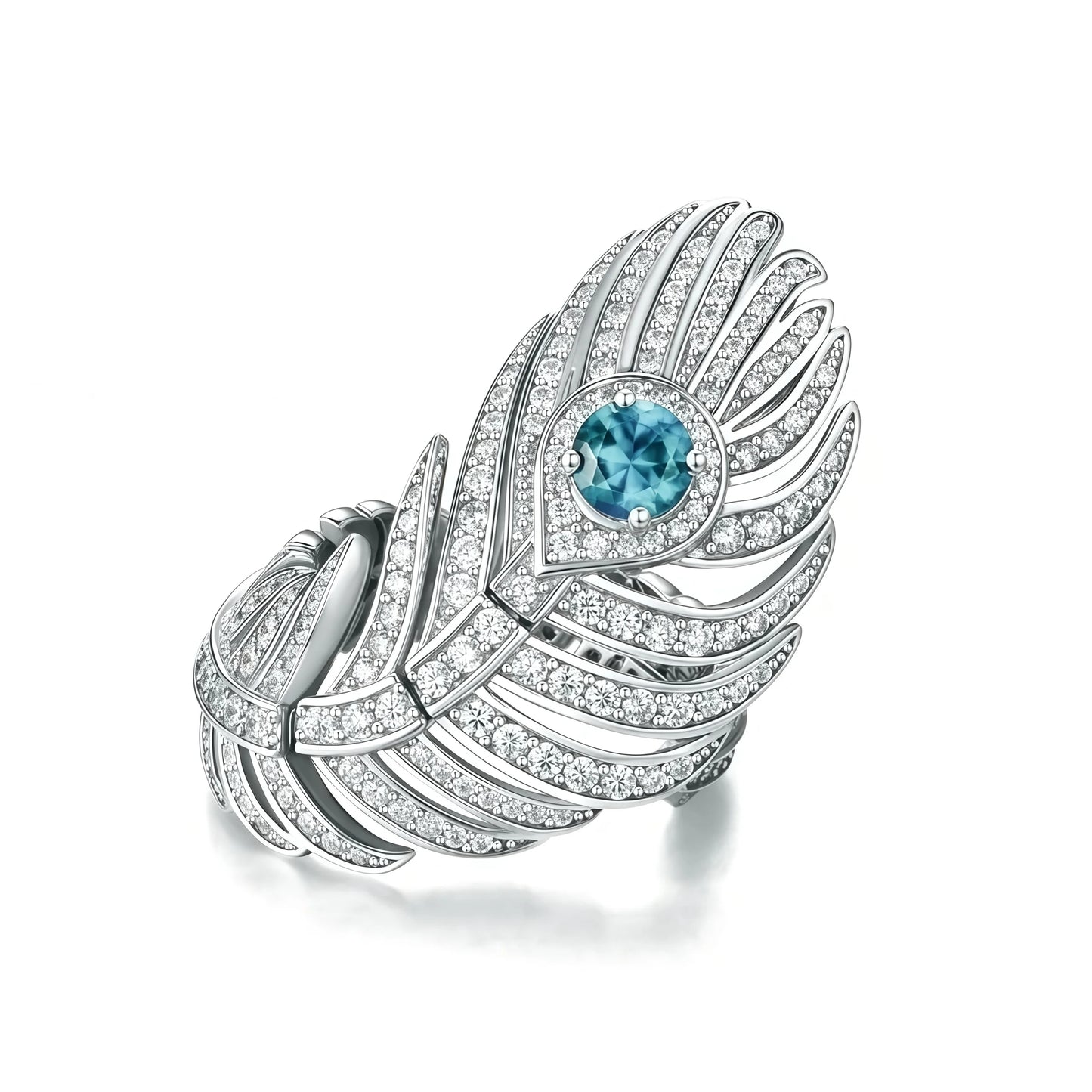 MUSHAN Luxury Jewelry 925 Sterling Silver Rings Feather Band High Carbon Diamond Aquamarine Rhodium Plated Women Wedding Ring
