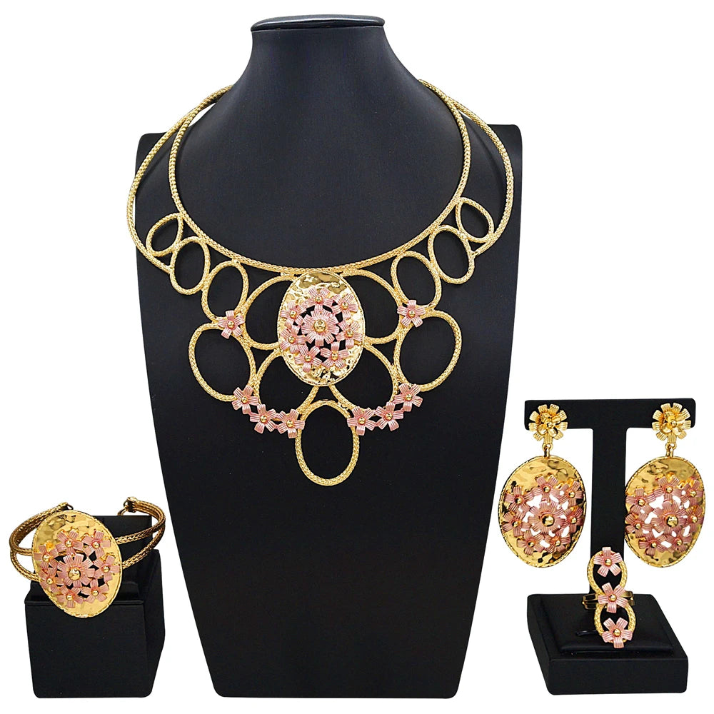 Zhuerrui 18K Gold Plated Personalized Fashion Jewelry Set Nigerian Swirl Pattern Jewelry Party Gold Wire Accessories X0004630